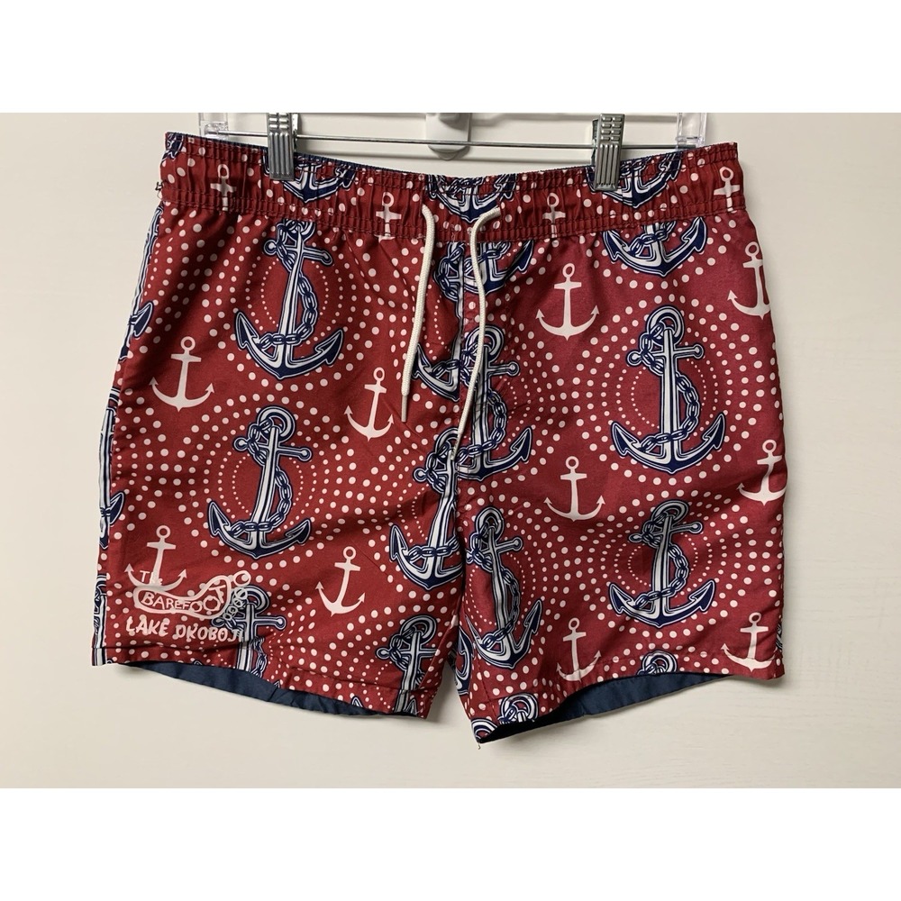 Wave Life Reversible Swim Trunks Men's 32 Red White Blue Drawstring‎ Pockets